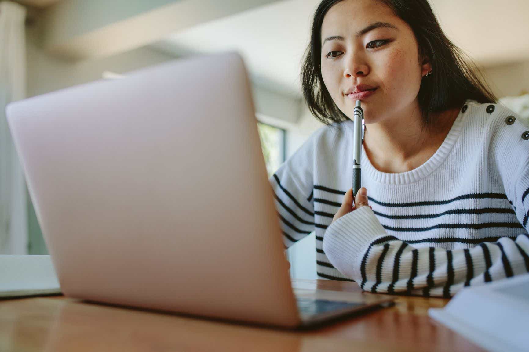 A student using her laptop